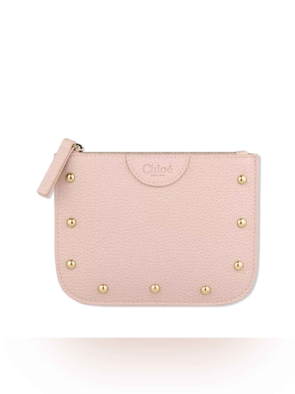 Chole parfums Pale Pink Pebbled Leather Zip Pouch with Gold Studs